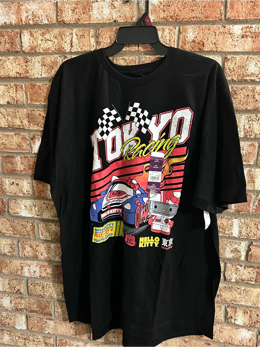 3XL Hello Kitty Black Tokyo Racing Graphic Tee with Red, Blue & Yellow Accents